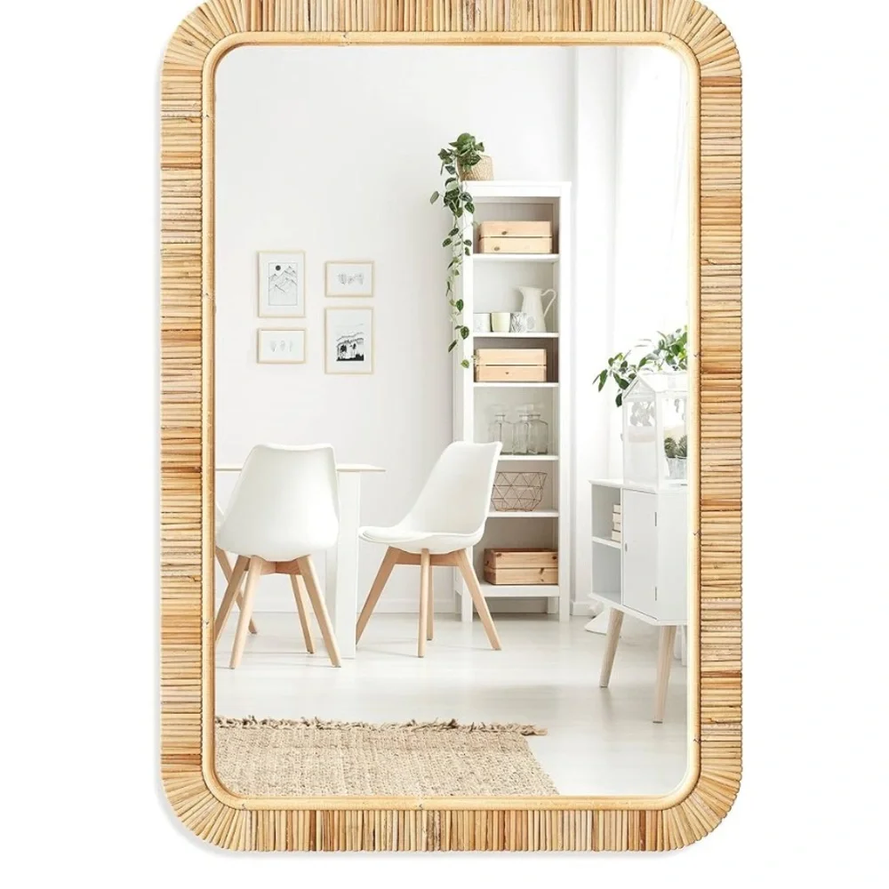 Brown Textural Wall Mirror with Coastal Design